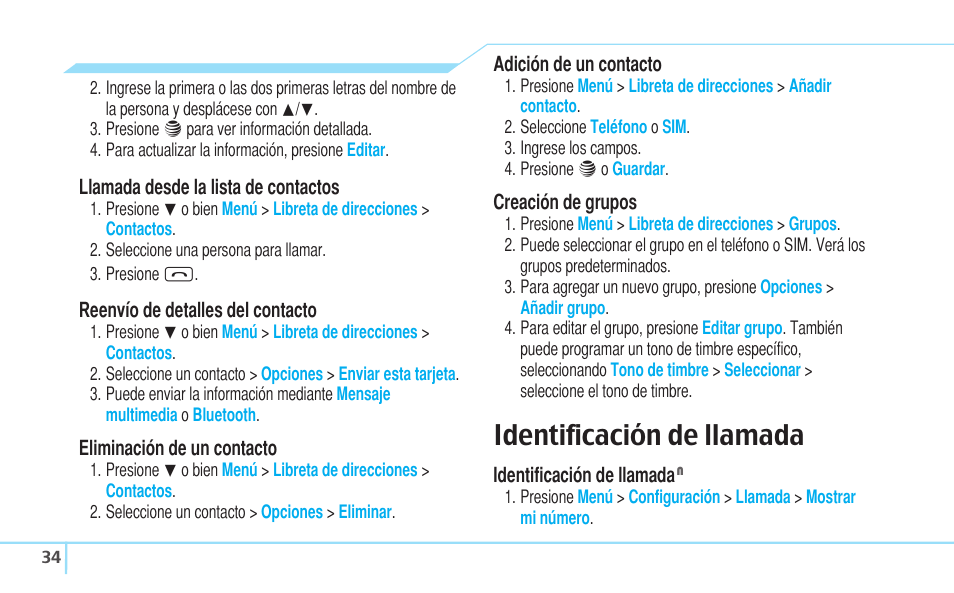 Identificación de llamada | Pantech Reveal User Manual | Page 126 / 186