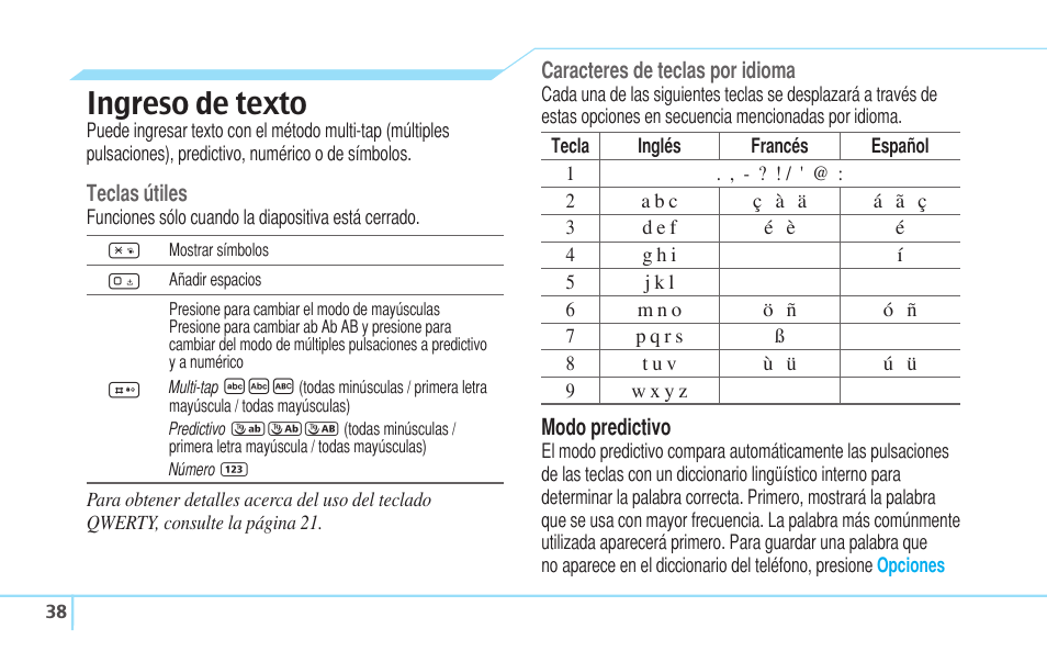 Ingreso de texto | Pantech Reveal User Manual | Page 130 / 186