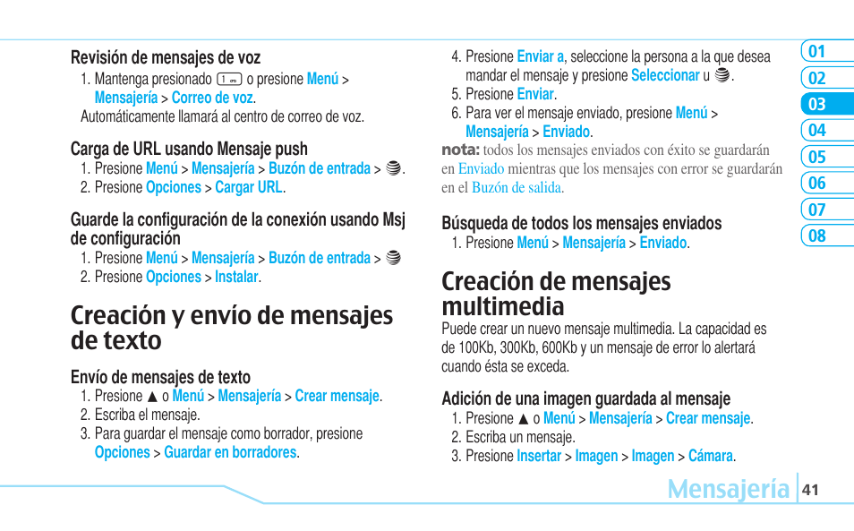 Mensajería, Creación y envío de mensajes de texto, Creación de mensajes multimedia | Pantech Reveal User Manual | Page 133 / 186