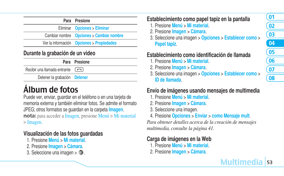 Multimedia, Álbum de fotos | Pantech Reveal User Manual | Page 145 / 186