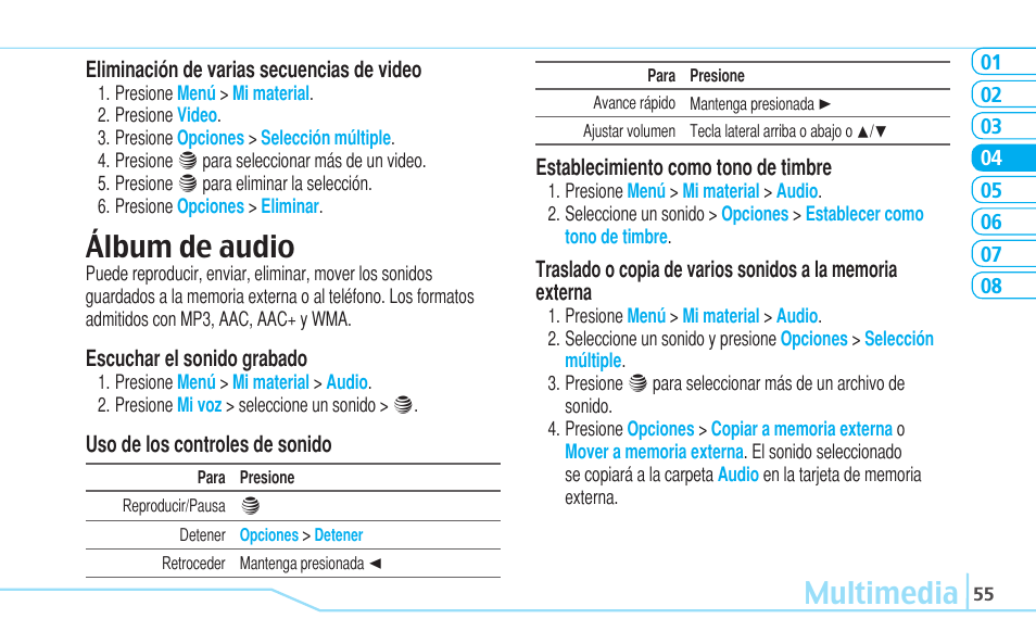 Multimedia, Álbum de audio | Pantech Reveal User Manual | Page 147 / 186