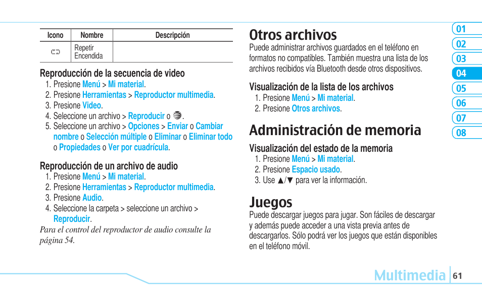 Multimedia, Otros archivos, Juegos | Pantech Reveal User Manual | Page 153 / 186