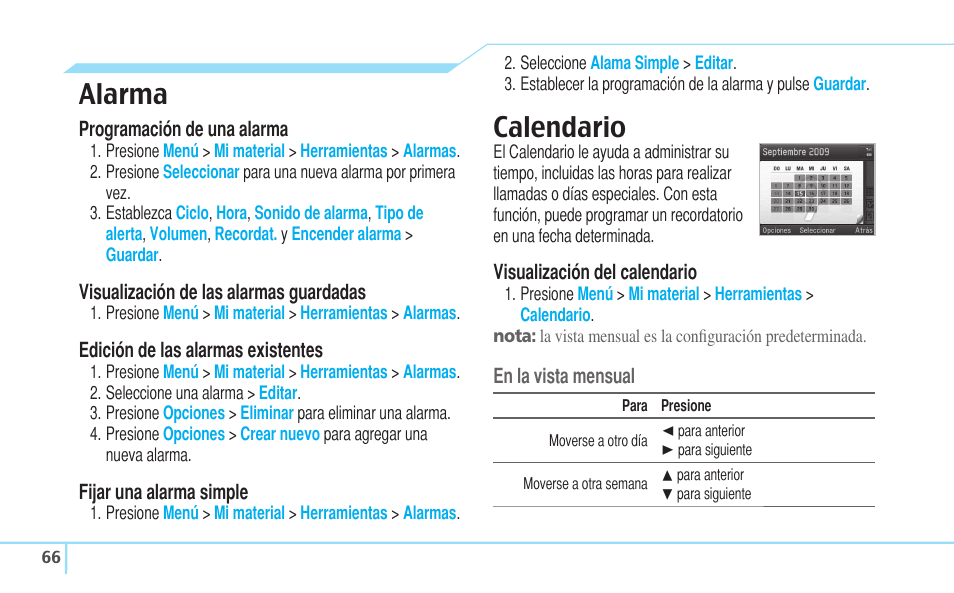 Alarma, Calendario | Pantech Reveal User Manual | Page 158 / 186