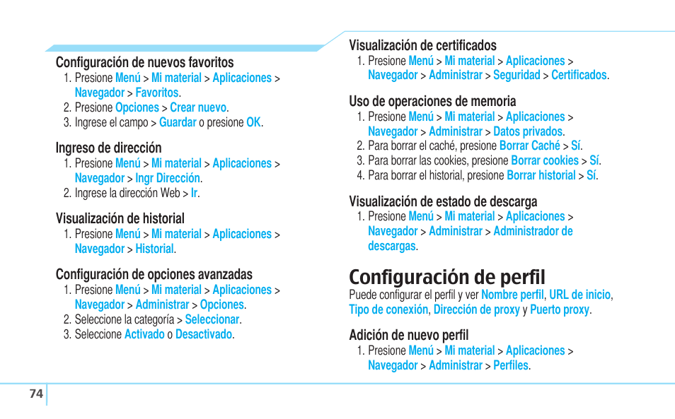 Configuración de perfil | Pantech Reveal User Manual | Page 166 / 186