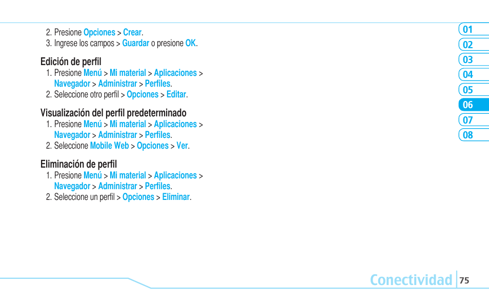 Conectividad | Pantech Reveal User Manual | Page 167 / 186