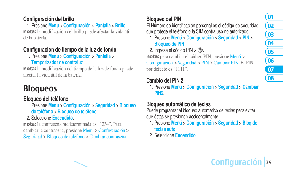 Configuración, Bloqueos | Pantech Reveal User Manual | Page 171 / 186