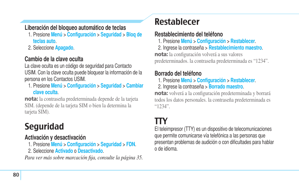 Seguridad, Restablecer | Pantech Reveal User Manual | Page 172 / 186