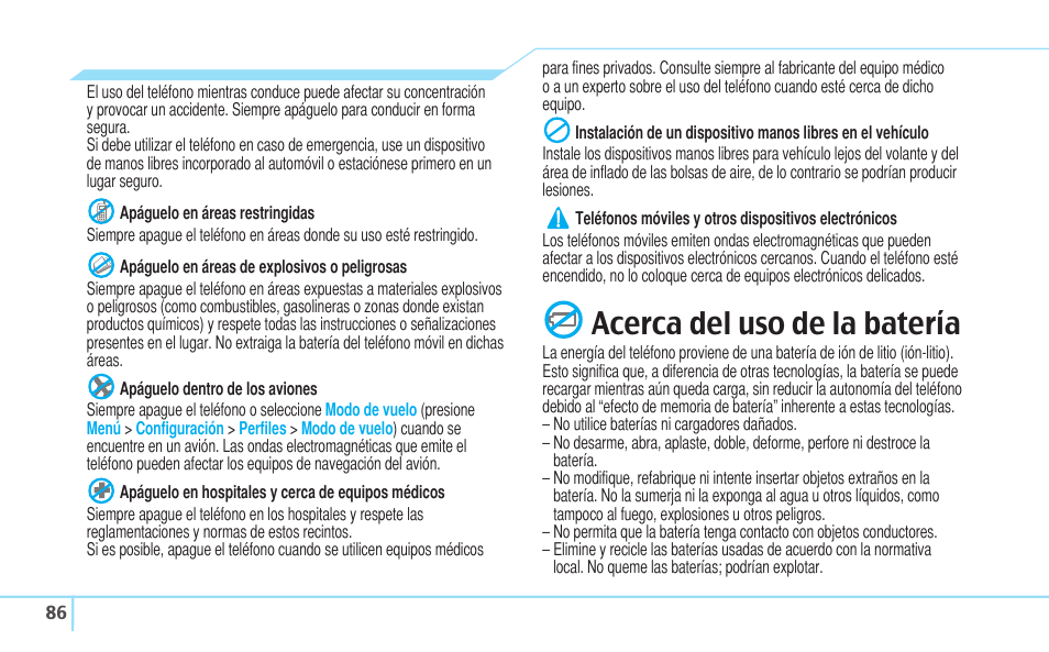 Acerca del uso de la batería | Pantech Reveal User Manual | Page 178 / 186