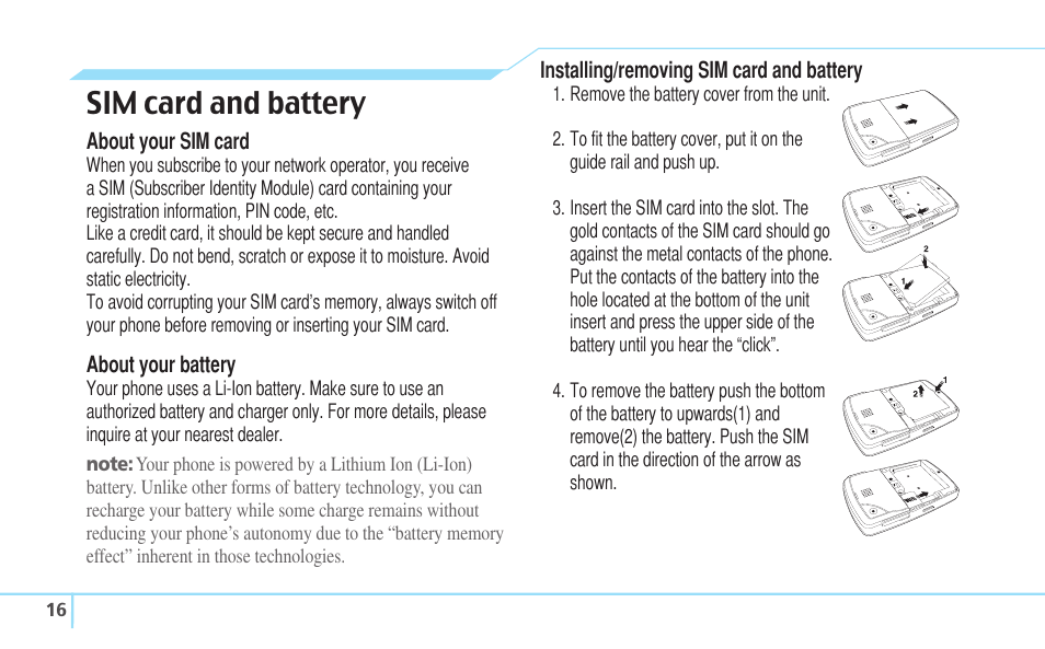 Sim card and battery | Pantech Reveal User Manual | Page 18 / 186