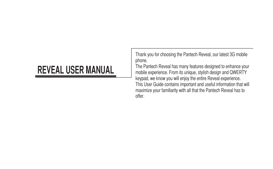 Reveal user manual | Pantech Reveal User Manual | Page 3 / 186