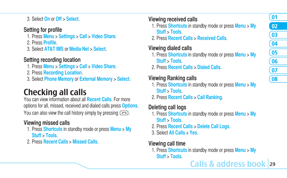 Calls & address book, Checking all calls | Pantech Reveal User Manual | Page 31 / 186