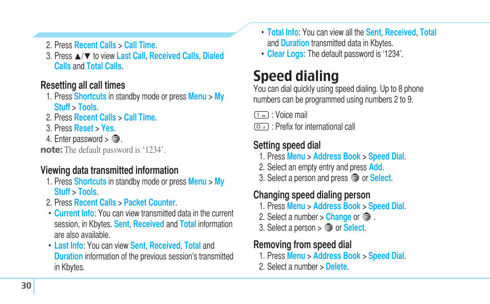 Speed dialing | Pantech Reveal User Manual | Page 32 / 186