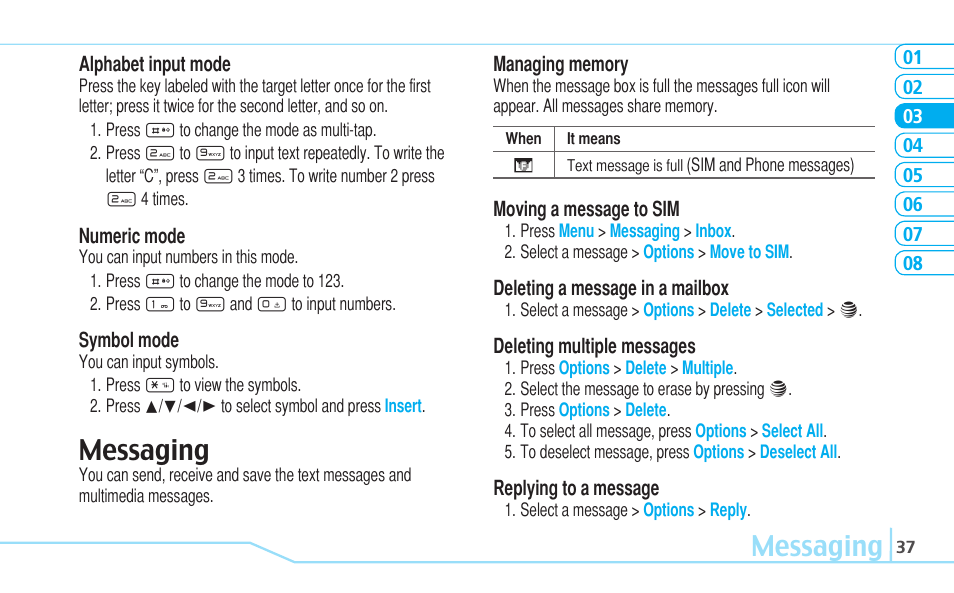 Messaging | Pantech Reveal User Manual | Page 39 / 186