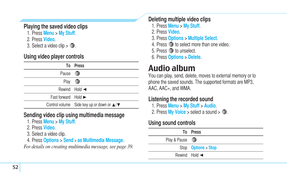 Audio album | Pantech Reveal User Manual | Page 54 / 186