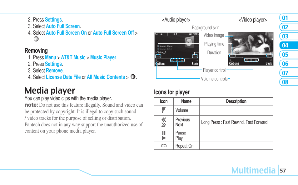 Multimedia, Media player | Pantech Reveal User Manual | Page 59 / 186