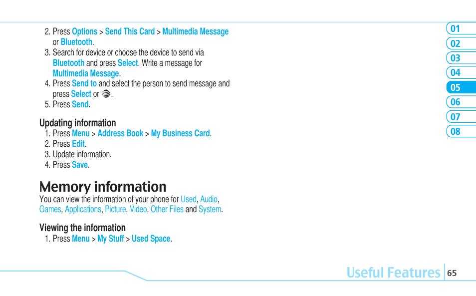 Useful features | Pantech Reveal User Manual | Page 67 / 186