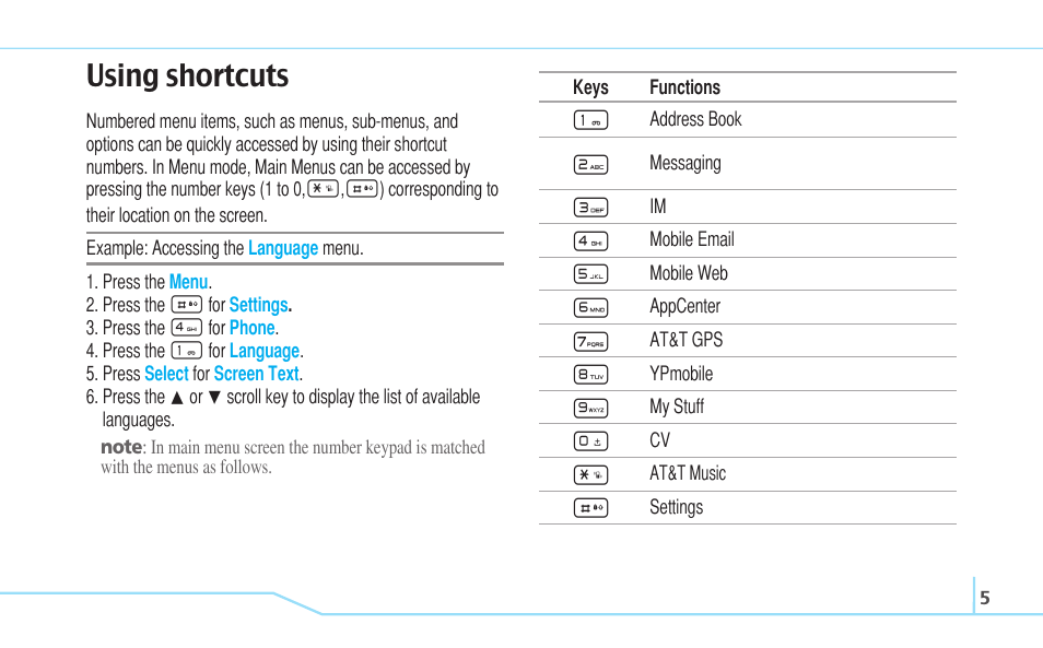 Using shortcuts | Pantech Reveal User Manual | Page 7 / 186