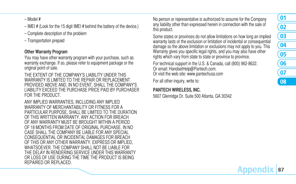 Appendix | Pantech Reveal User Manual | Page 89 / 186