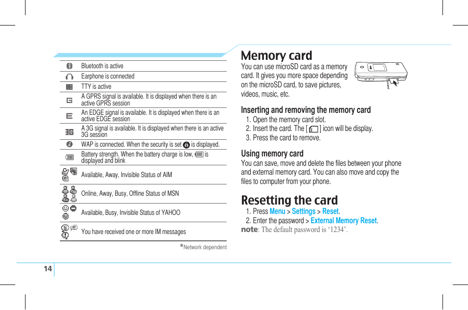 Resetting the card | Pantech Lena C610 User Manual | Page 14 / 82