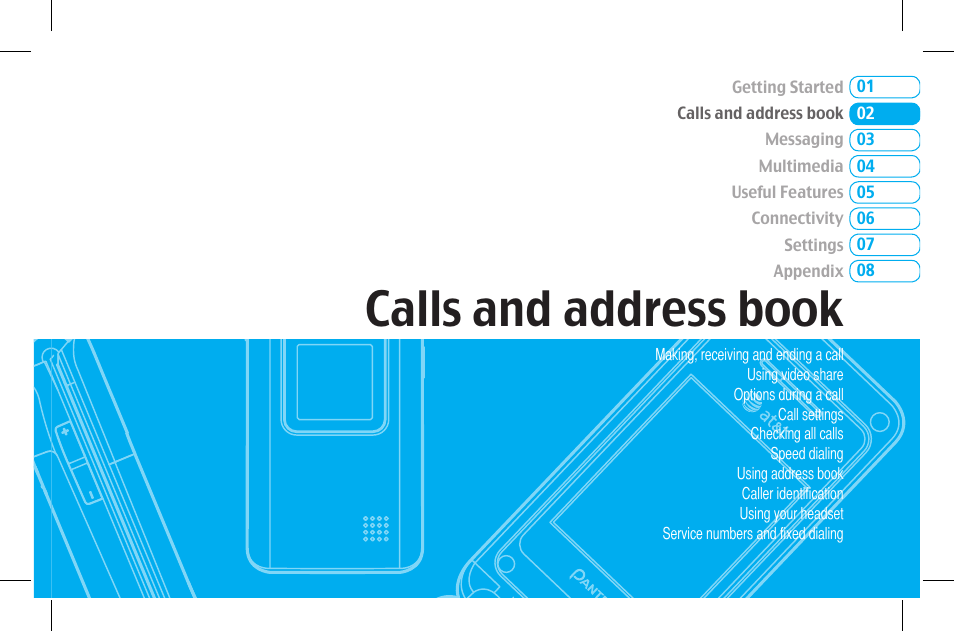 Calls and address book | Pantech Lena C610 User Manual | Page 19 / 82