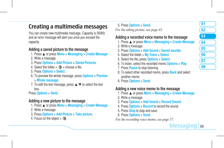 Messaging creating a multimedia messages | Pantech Lena C610 User Manual | Page 35 / 82