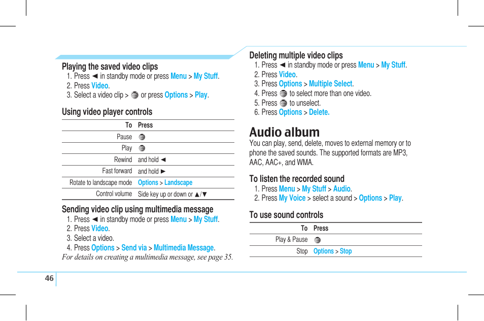 Audio album | Pantech Lena C610 User Manual | Page 46 / 82