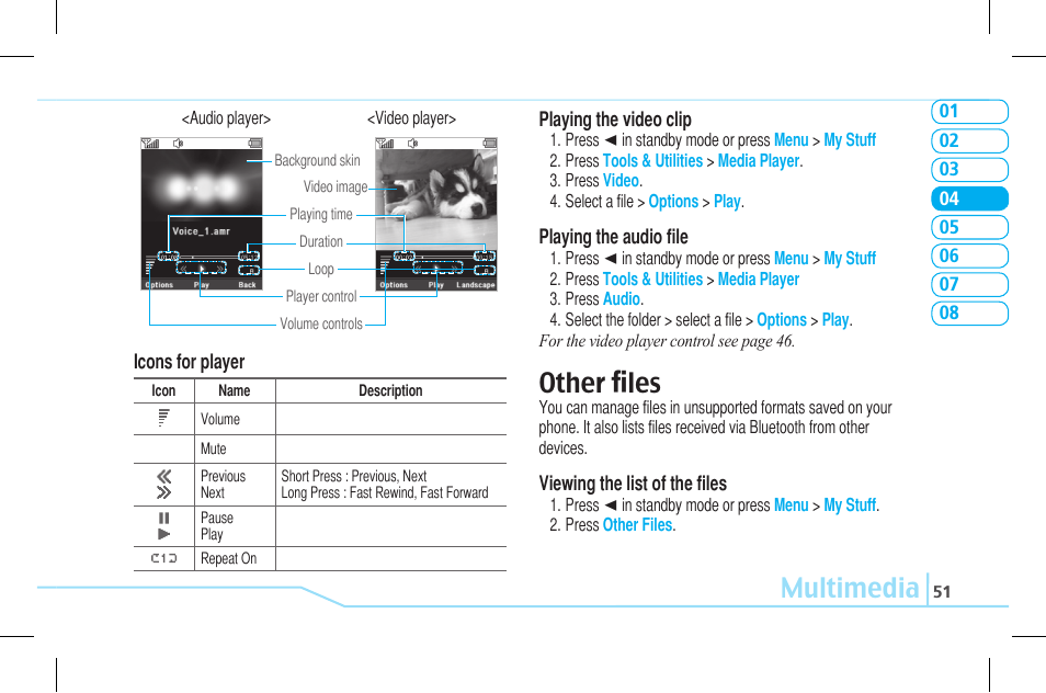 Multimedia, Other ﬁles | Pantech Lena C610 User Manual | Page 51 / 82