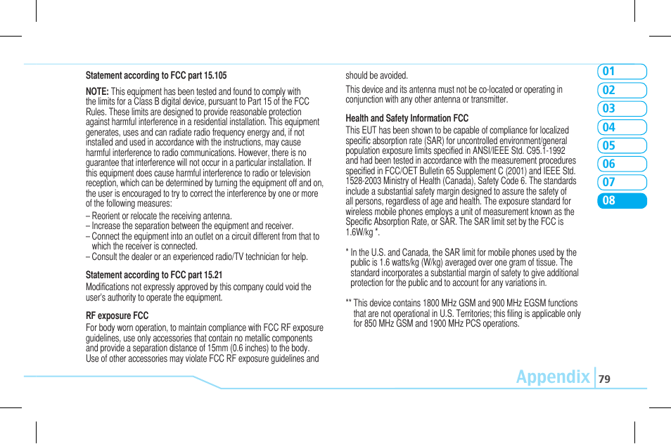 Appendix | Pantech Lena C610 User Manual | Page 79 / 82