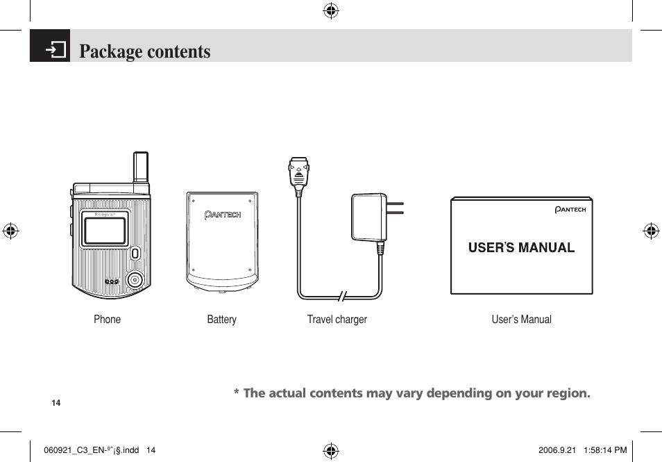 Package contents | Pantech C3 User Manual | Page 15 / 97