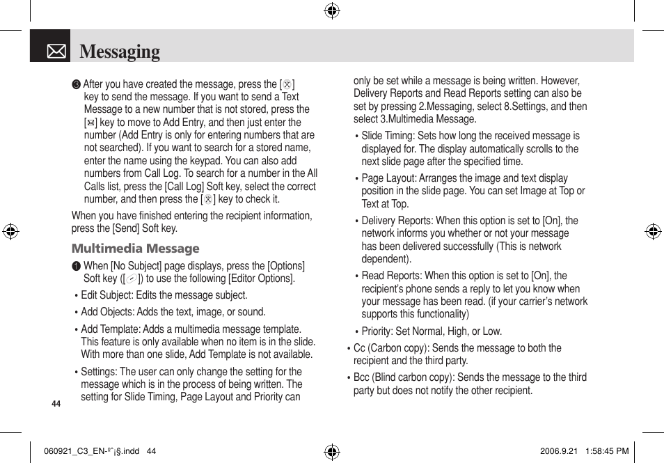 Messaging | Pantech C3 User Manual | Page 45 / 97