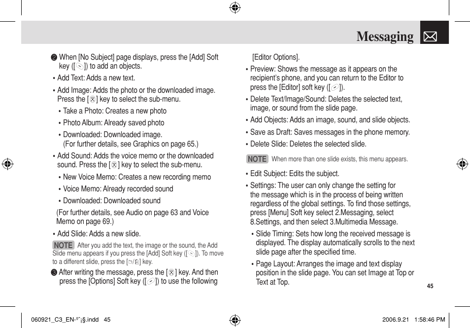 Messaging | Pantech C3 User Manual | Page 46 / 97
