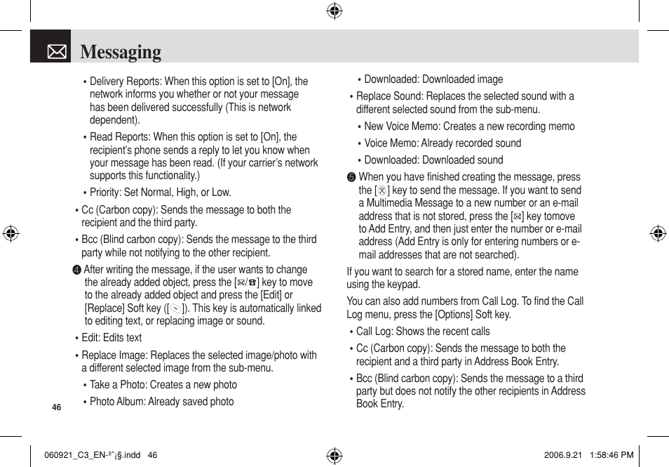 Messaging | Pantech C3 User Manual | Page 47 / 97