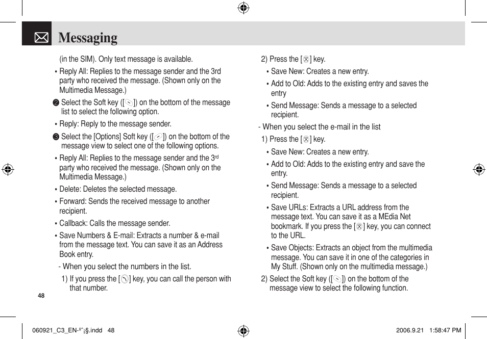Messaging | Pantech C3 User Manual | Page 49 / 97
