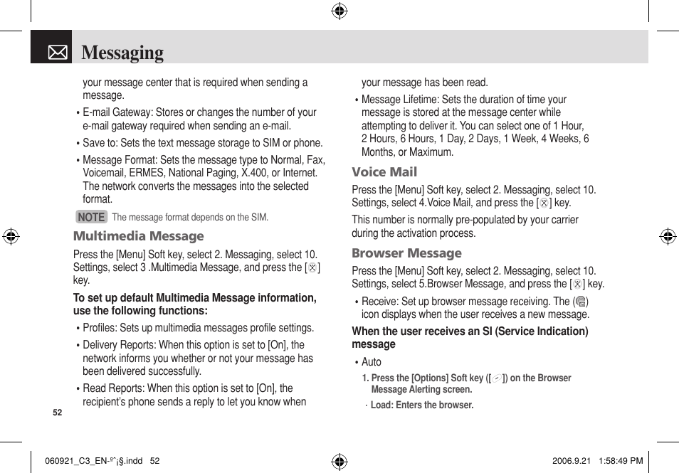 Messaging | Pantech C3 User Manual | Page 53 / 97