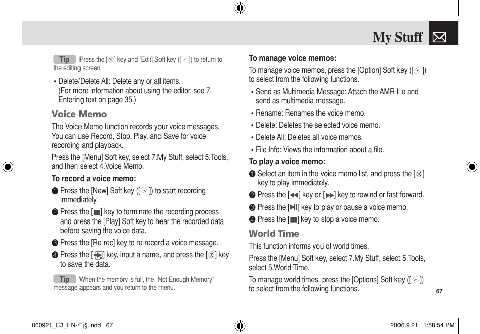 My stuff | Pantech C3 User Manual | Page 68 / 97