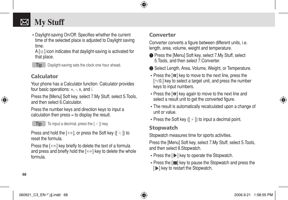 My stuff | Pantech C3 User Manual | Page 69 / 97