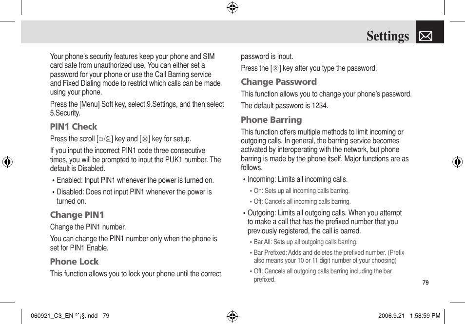 Settings | Pantech C3 User Manual | Page 80 / 97