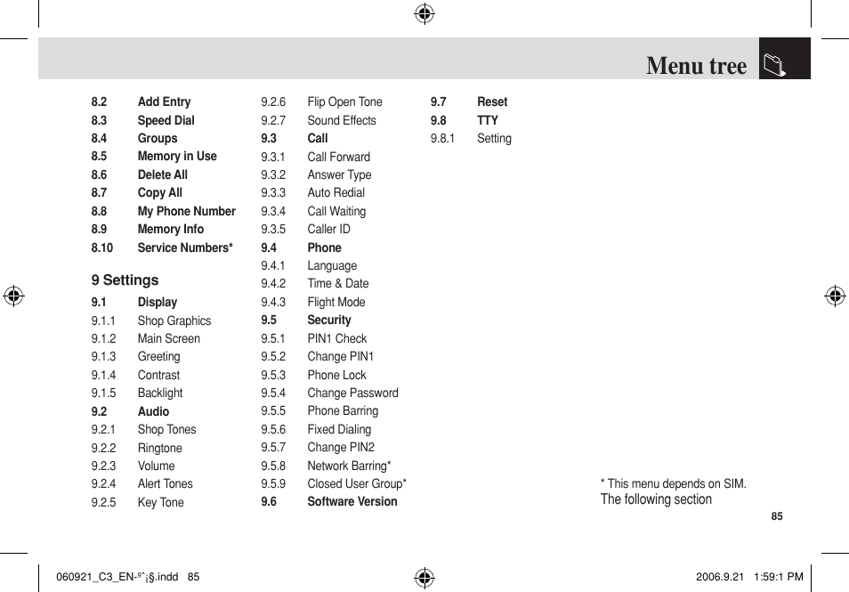 Menu tree | Pantech C3 User Manual | Page 86 / 97