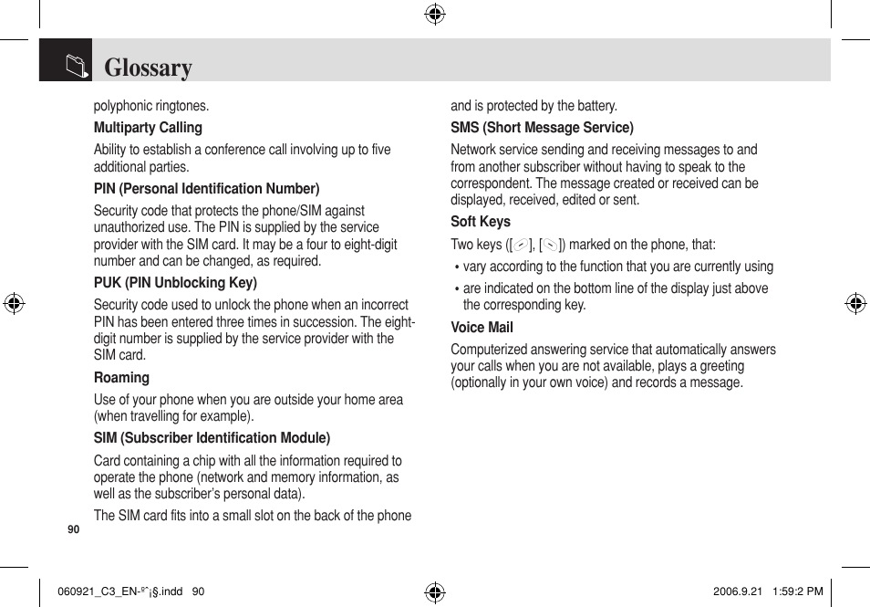 Glossary | Pantech C3 User Manual | Page 91 / 97