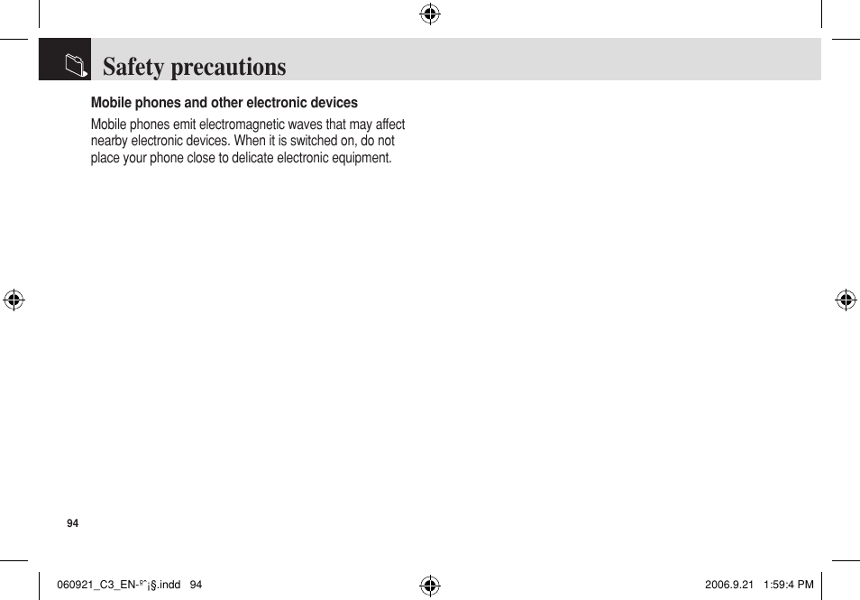 Safety precautions | Pantech C3 User Manual | Page 95 / 97