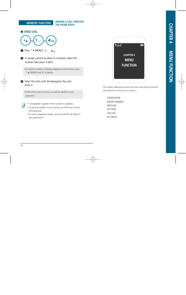 Chapter 4 menu function, Menu function | Pantech Z530i User Manual | Page 22 / 55