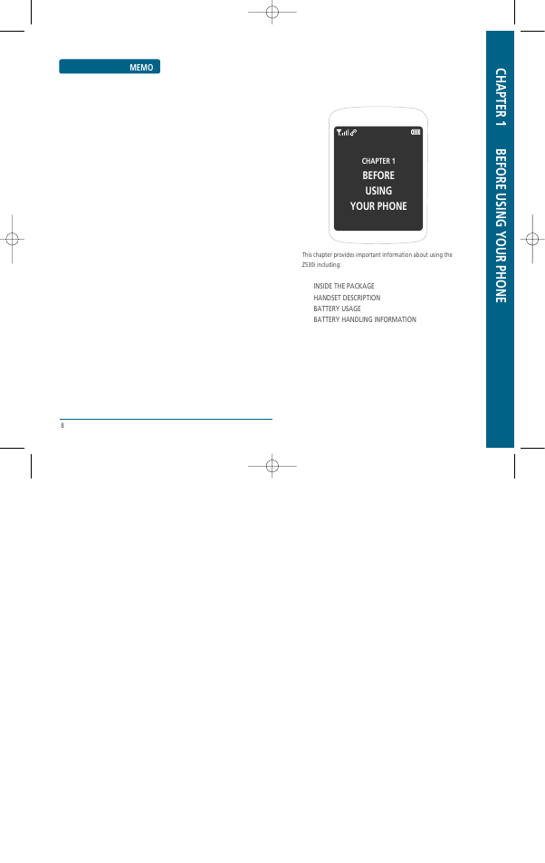 Chapter 1 before using y our phone | Pantech Z530i User Manual | Page 5 / 55