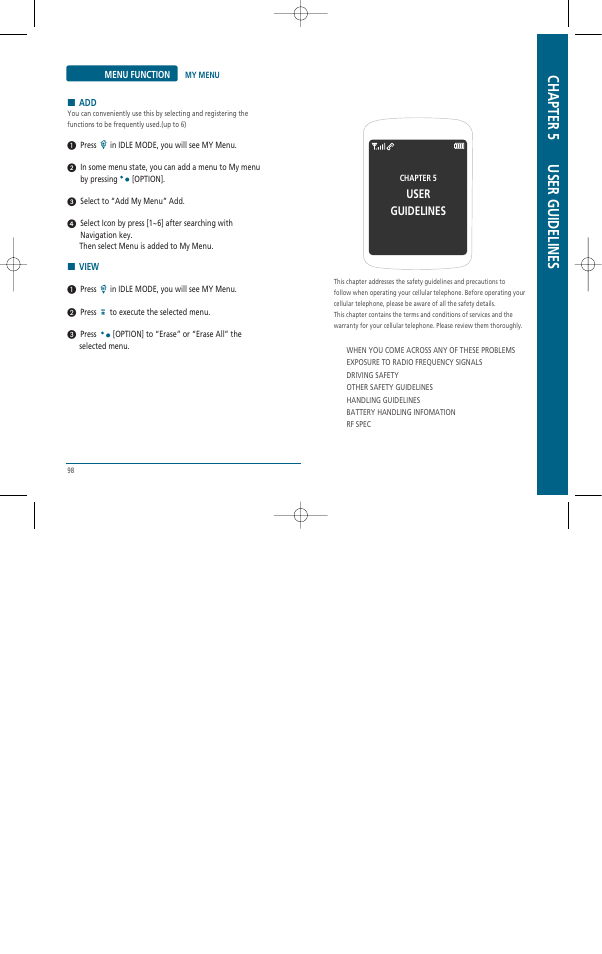 Chapter 5 user guidelines, User guidelines | Pantech Z530i User Manual | Page 50 / 55