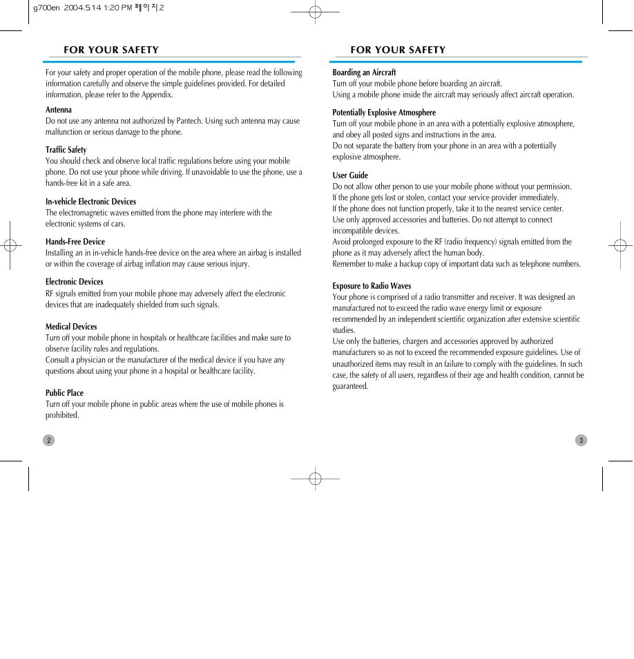 Pantech G700 User Manual | Page 2 / 55