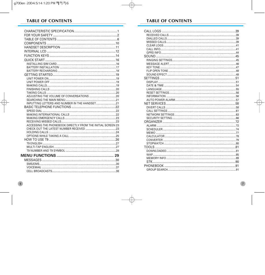 Pantech G700 User Manual | Page 4 / 55