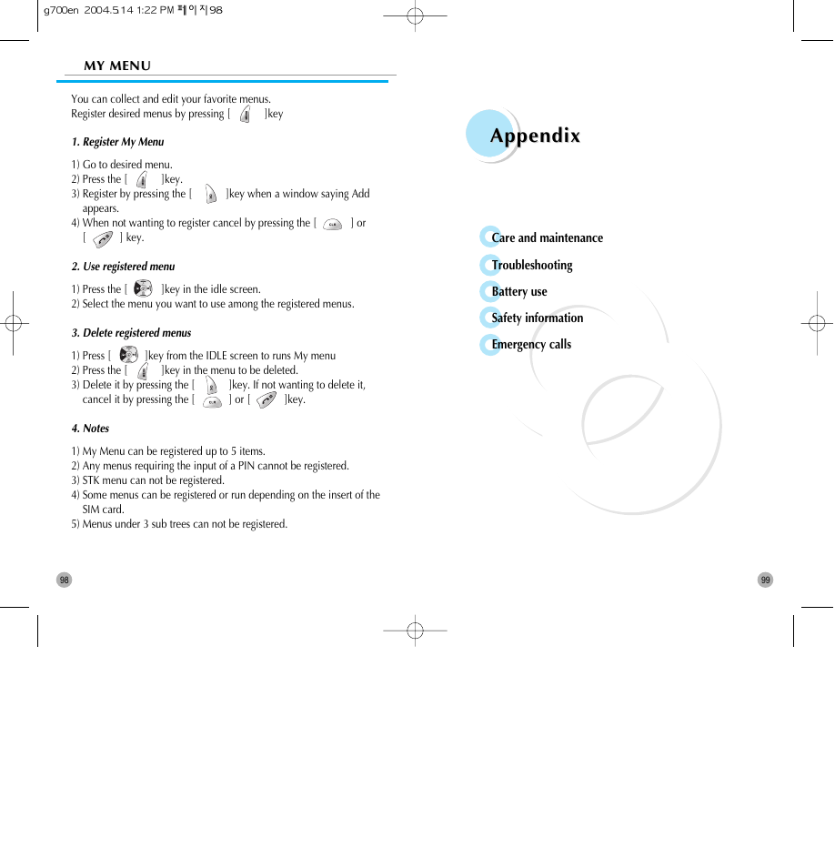 Appendix | Pantech G700 User Manual | Page 50 / 55