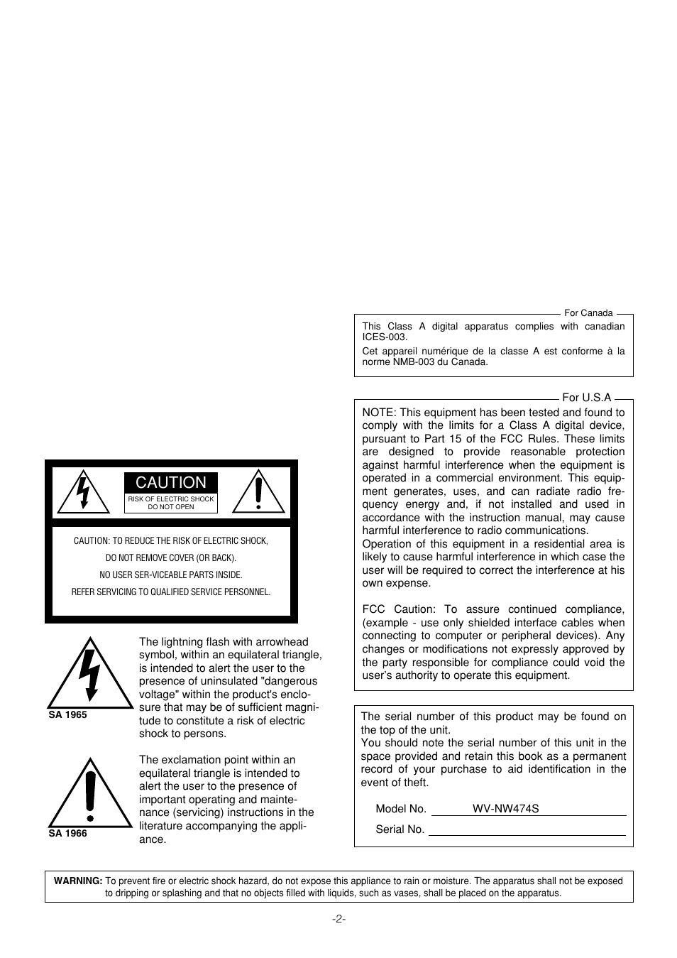 Caution | Pantech WV-NW474S User Manual | Page 2 / 58