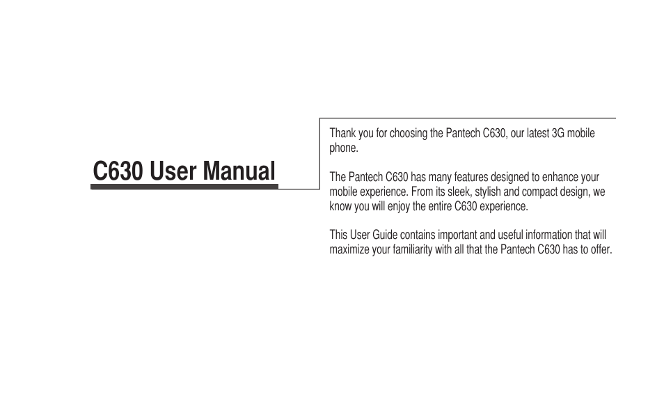 Pantech C630 User Manual | 84 pages