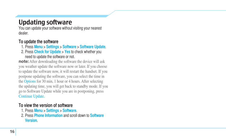 Updating software | Pantech C630 User Manual | Page 16 / 84