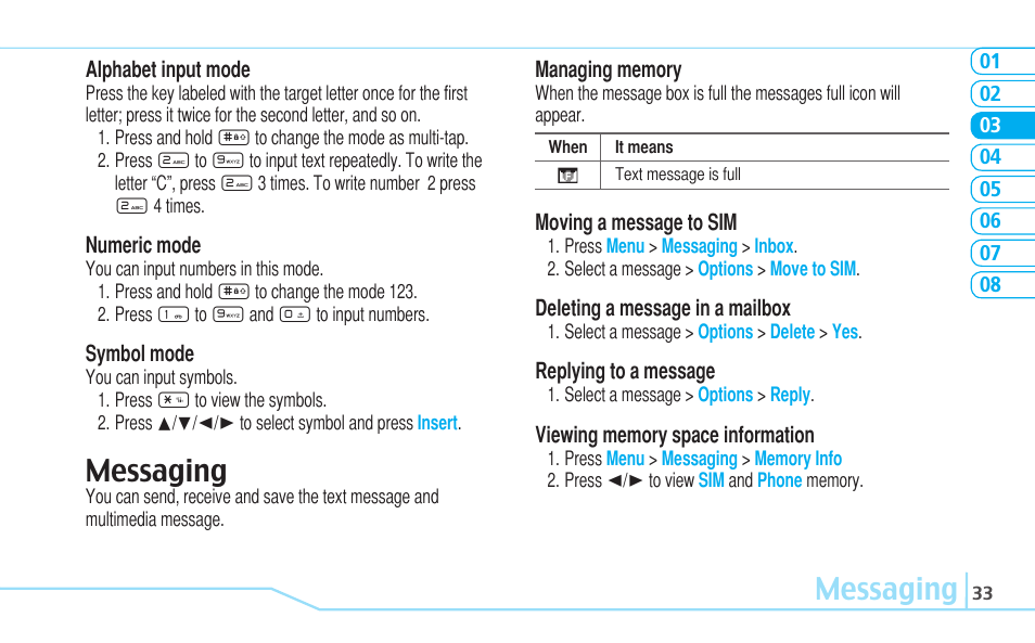 Messaging | Pantech C630 User Manual | Page 33 / 84